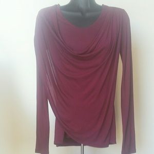 CAbi Burgandy Women's Rayon Knit Ruched Blouse XS